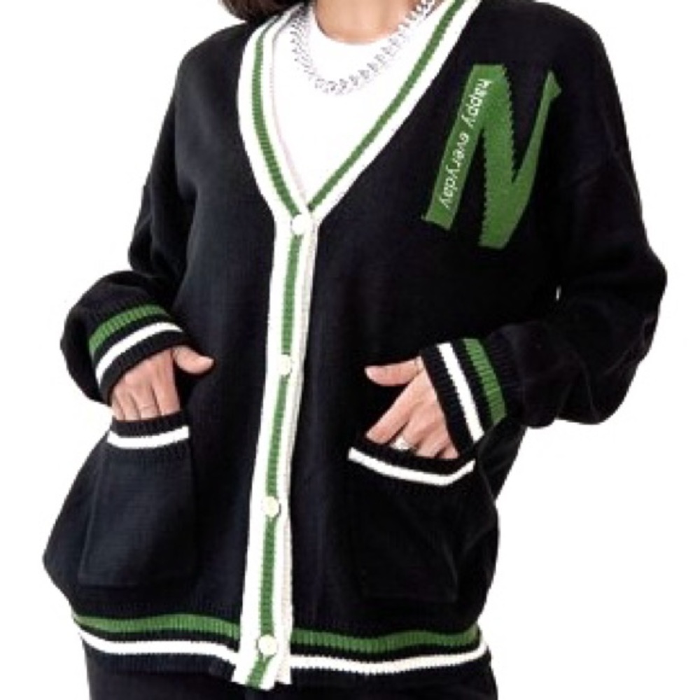 Black and Green V-Neck Sweater